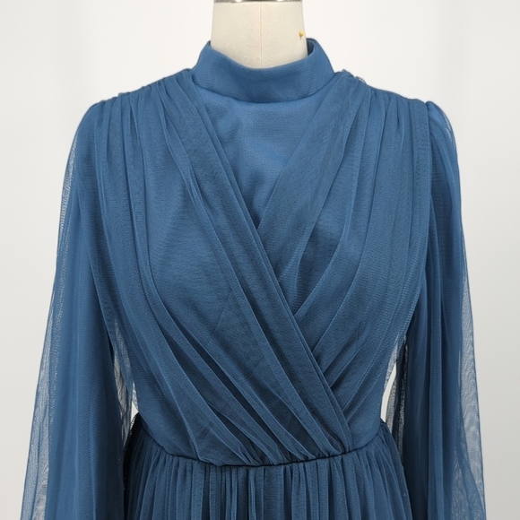 NEW Fashion Showcase Modest Mesh Maxi Dress Blue 38/8 evening special occasion - Picture 3 of 7